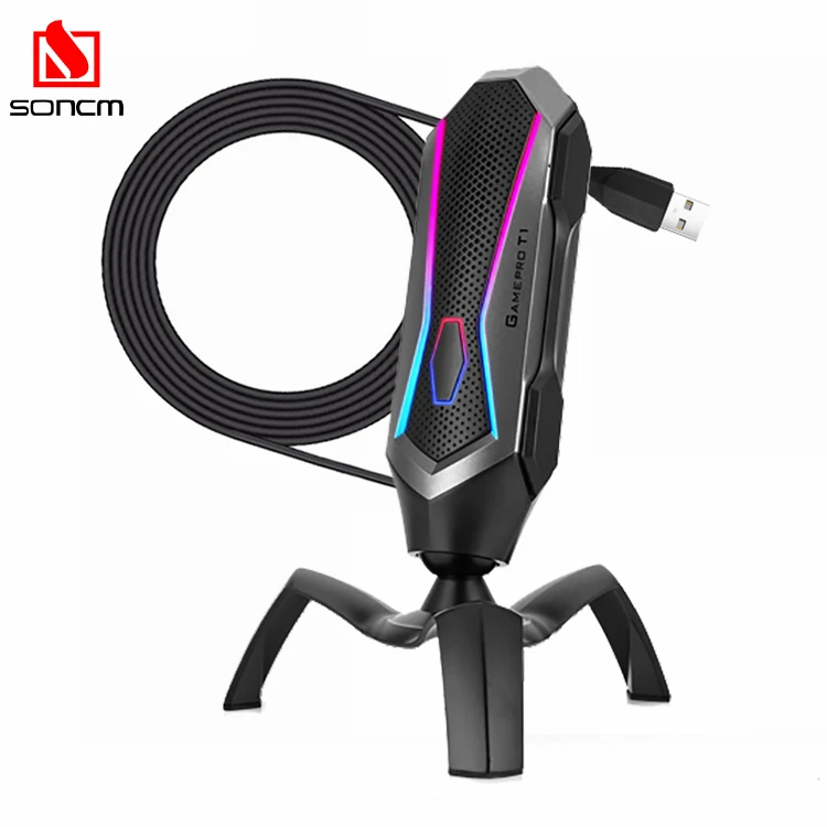 Condenser Mic Rgb Microphone Usb Gaming Microphone with Sound Card