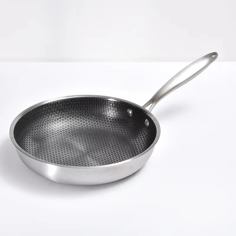 28 30 32cm pan Food stainless steel honeycomb frying pan with glass lid