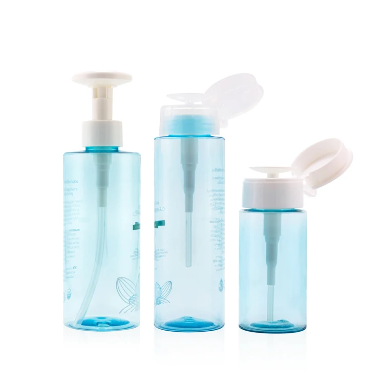 200ml 300ml 320ml blue pink plastic toner nail polish pump bottle makeup remover bottle with push down pump dispenser