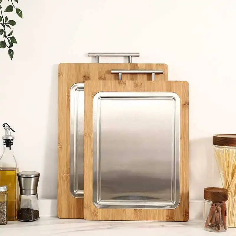 Kitchen stainless steel double sided bamboo wood cutting board