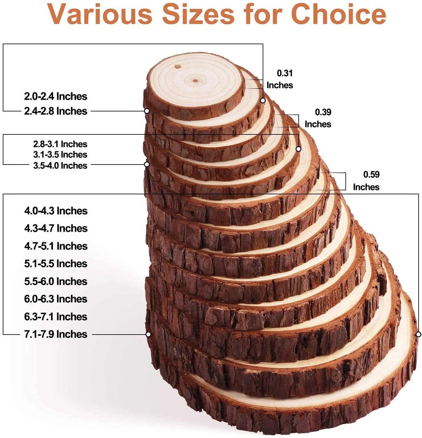 Tailai 2.36-3.93 IN Unfinished Natural Pine Wood Slice with Hole Wooden DIY Round Crafts Homemade Ornaments House Decoration