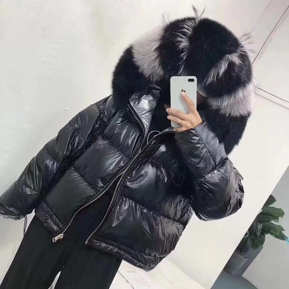 
Winter new Korean fashion tide two sides wearing glossy super fox fur down jacket female short coat 