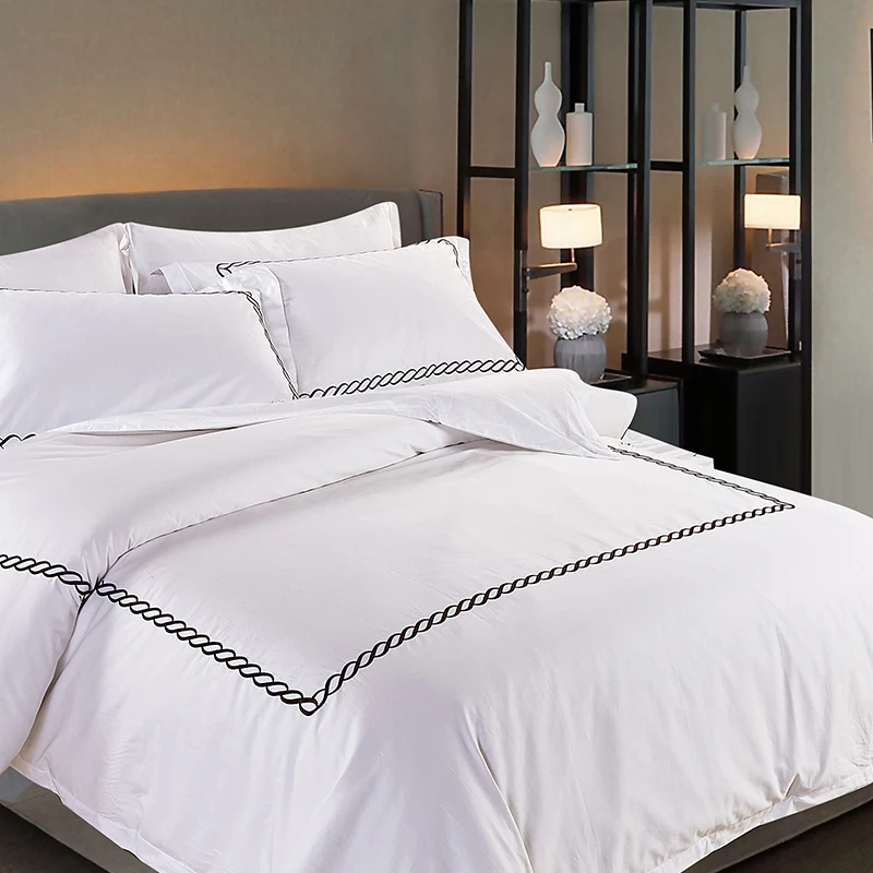 Роскошное дизайнерское Дешевое льняное одеяло с вышивкой постельное белье Комплект постельного белья для отеля