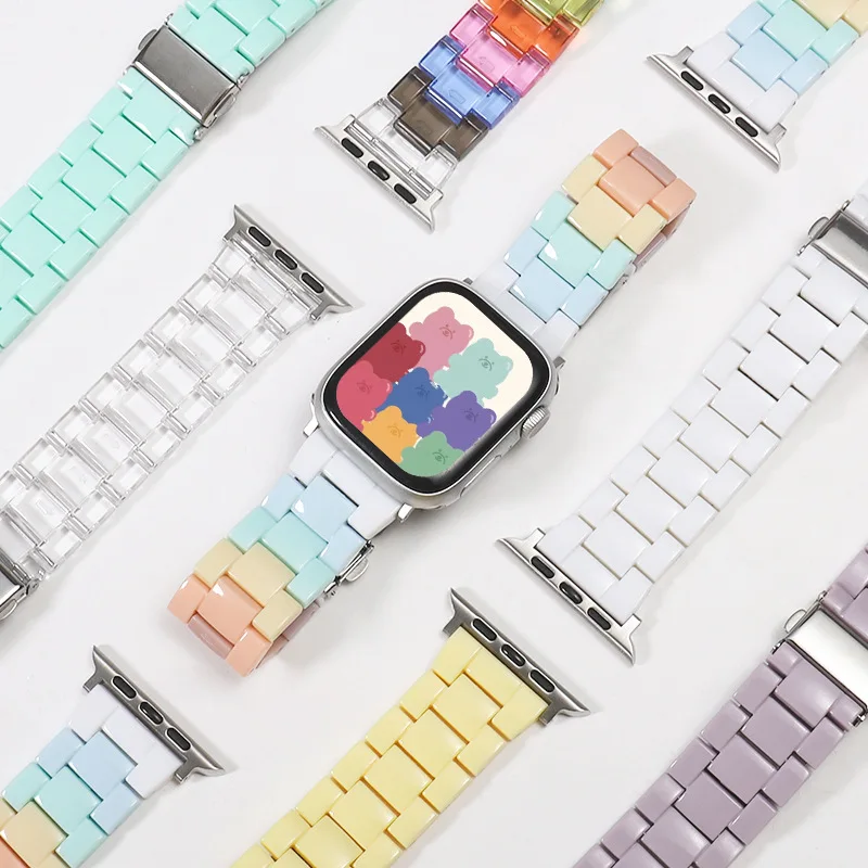 RW модный Легкий браслет из радужной смолы сменный Браслет для часов iWatch Apple Series 7/8/9 ультра 49 мм