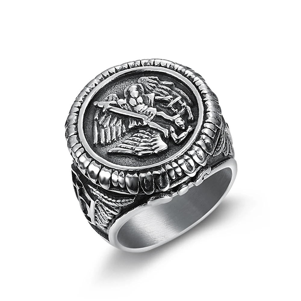 Religious Style Holiness St Michael Angel Ring Jewelry 316l Stainless Steel St Michael Archangel Rings Dragon Killer Rings