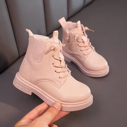2021 Autumn and Winter new child girl versatile Princess mid short boots boys British style fashion leather boots