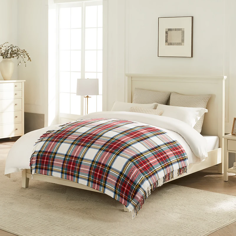 Magic green cozy blanket supplier luxury throw blanket christmas tartan 100% Acrylic woven blanket for winter