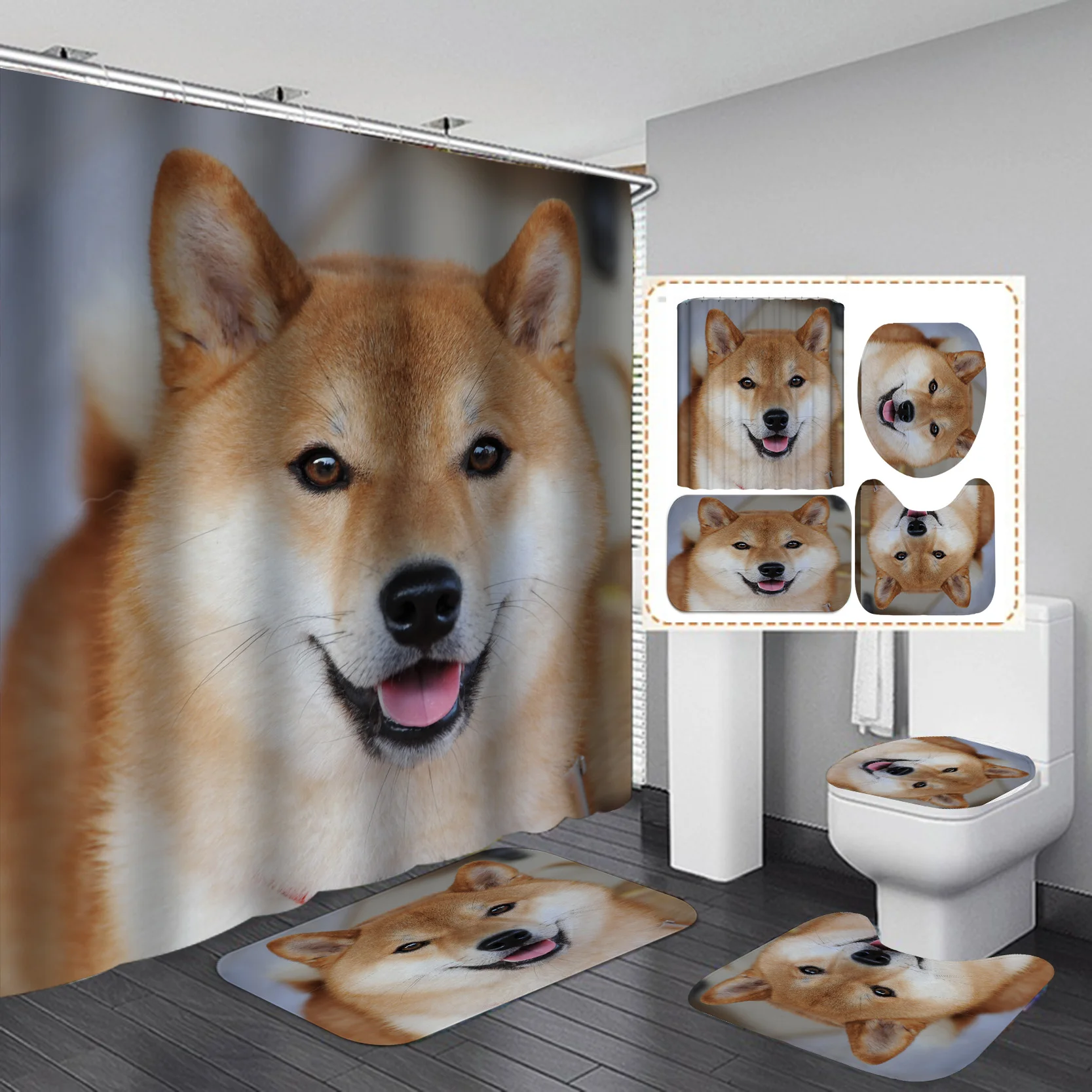 2021 New Hot Products Animated Lion Head Animated Animal Shower Curtain with Bathroom Set