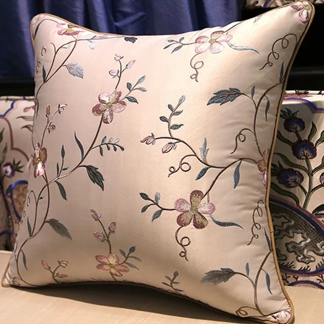 china factory hot sale embroidered 100% polyester silk doupioni cushion cover for home deco