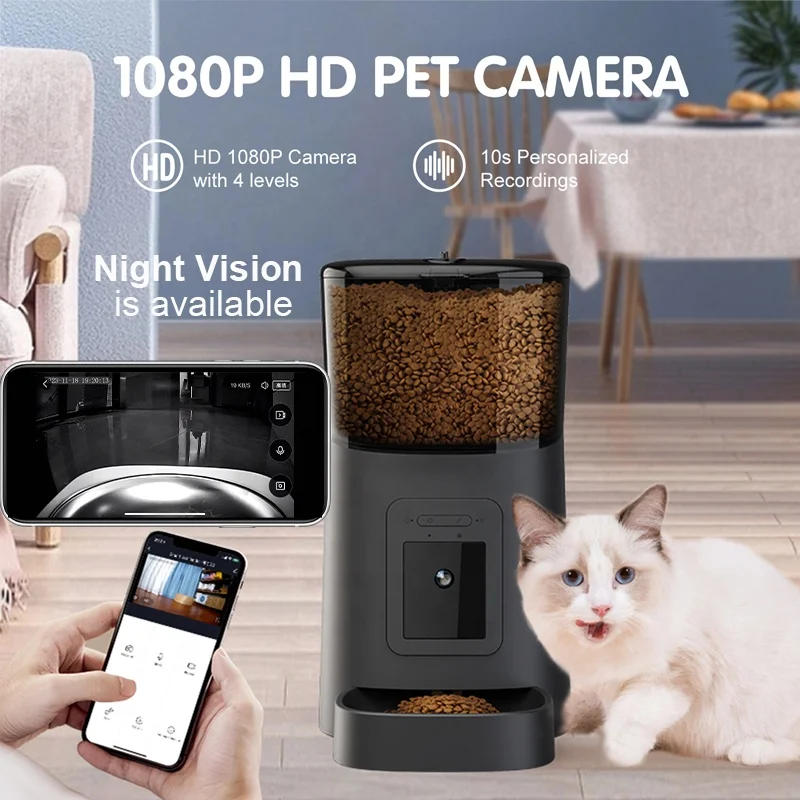 OEM 6L Smart Pet Feeder Tuya WiFi Camera 1080P HD Night Vision App Control Dog Cat Food Smart Automatic Pet Feeder With Camera