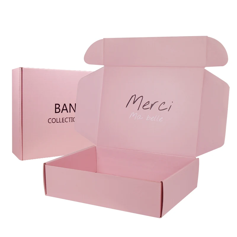 Pink free sample custom logo double side printed corrugated paper shipping box gift box for cosmetics packaging