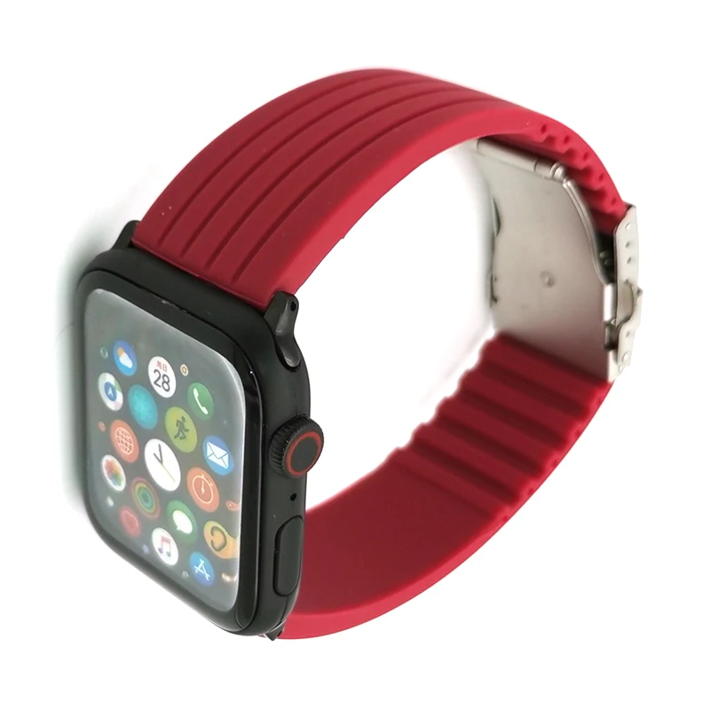 Ремешок силиконовый для наручных часов apple watch с двойной застежкой, неоновый спортивный браслет с рисунком в виде шин, разные цвета