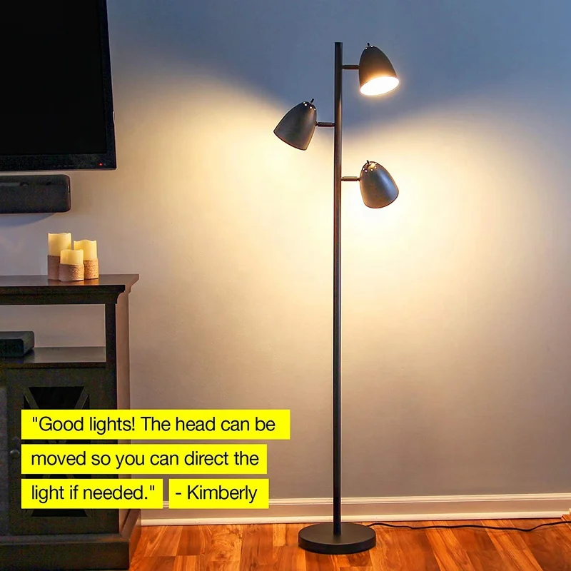 Chinese high quality three metal shade E27 floor stand reading lamp for living room