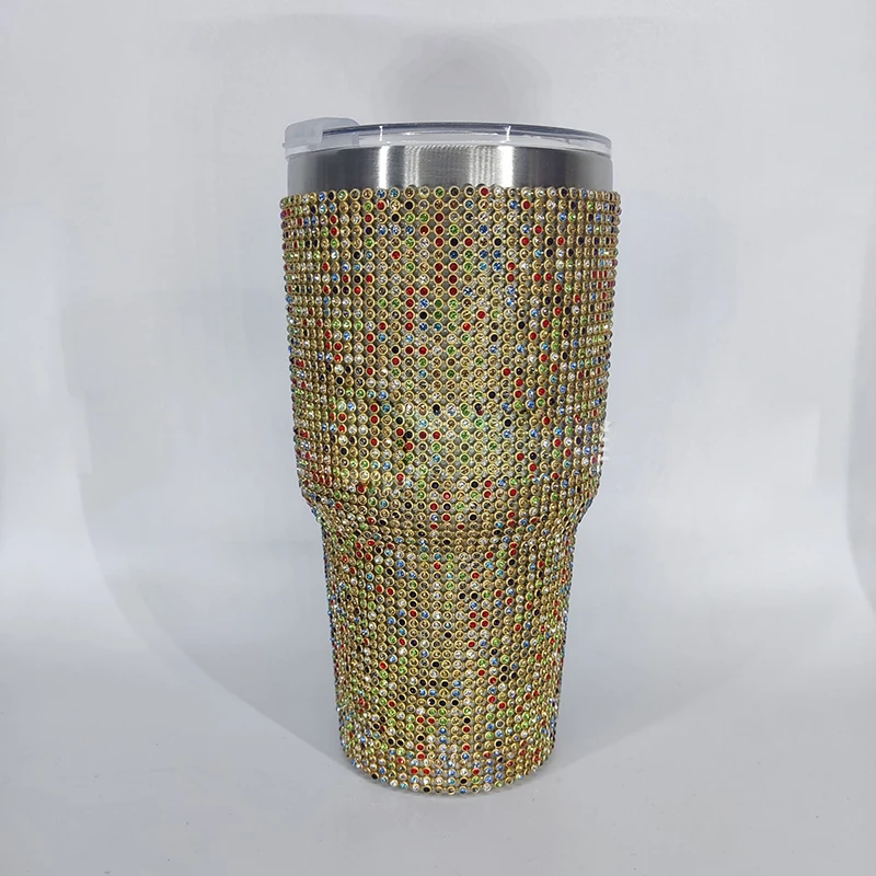 BPA free Rhinestone Diamond Bling Car Coffee Cup Cyrstal Stainless Steel Insulated 30oz Tumbler With Lid