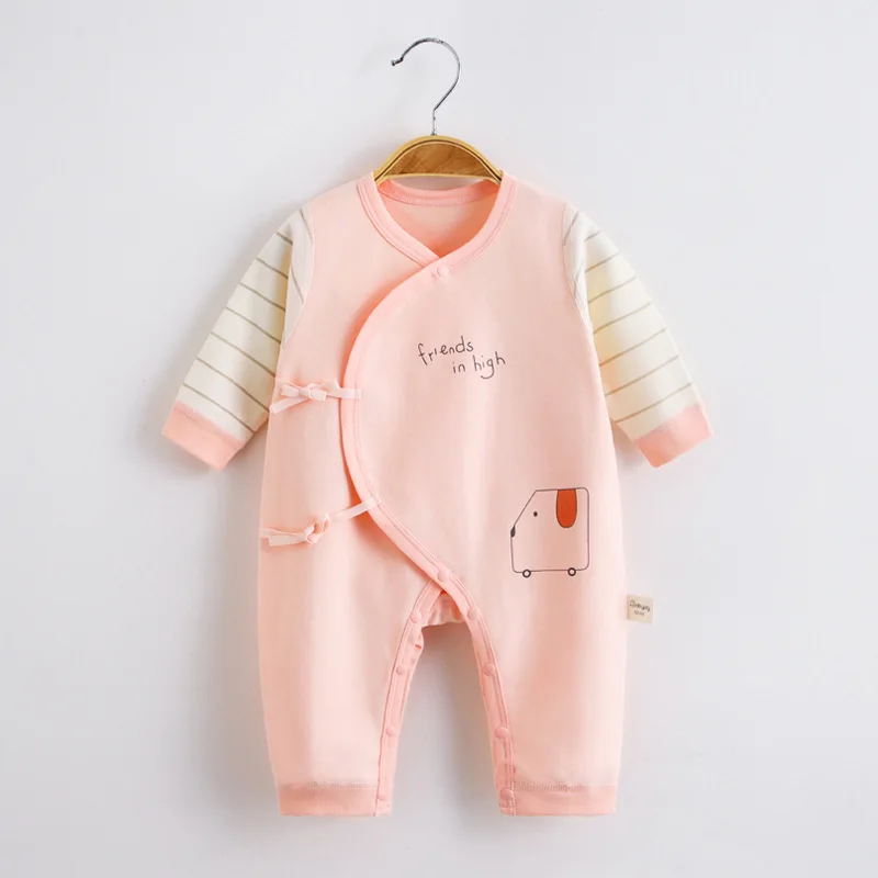 Comfortable 0 To 3 Months Newborn Thin Cartoon Long Strap Sleeve Baby Cotton Rompers