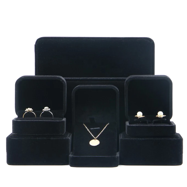 Black Velvet Ring Earrings Necklace Bangle Bracelet Pendant Jewelry Case Packaging Box
