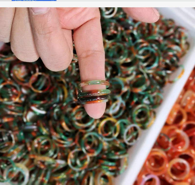 NUORO 3MM Thin Multicolor Natural Agate Jade Ring Stackable Carnelian Agatee Jewelry Gifts for Women Men Jade Ring