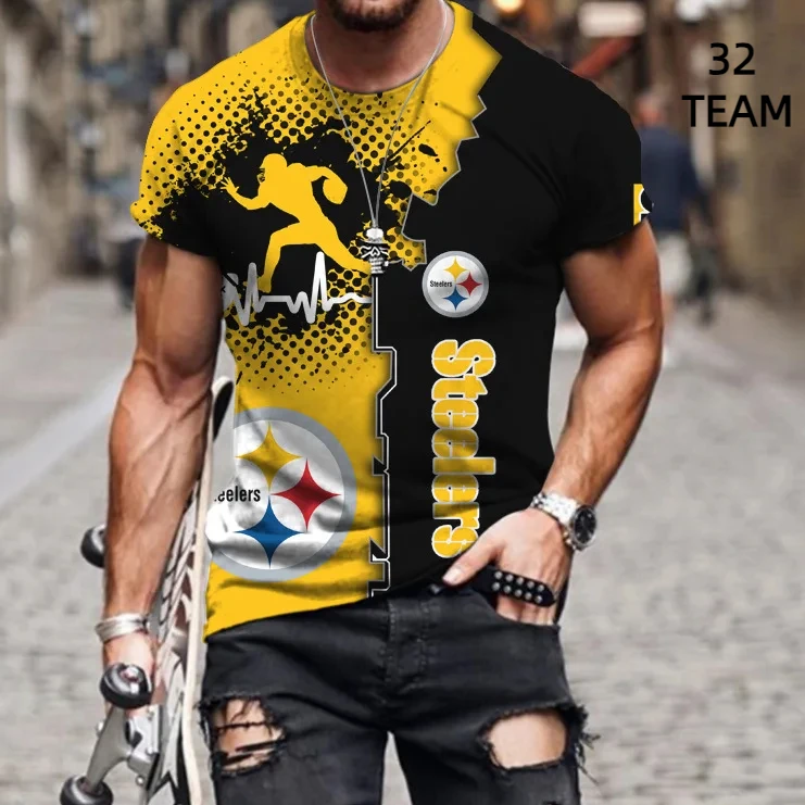 New Fashion Hot Selling Plus Size American Football Team 3D Digital Printing Men Round Neck Short-sleeved T-shirt N&F&L