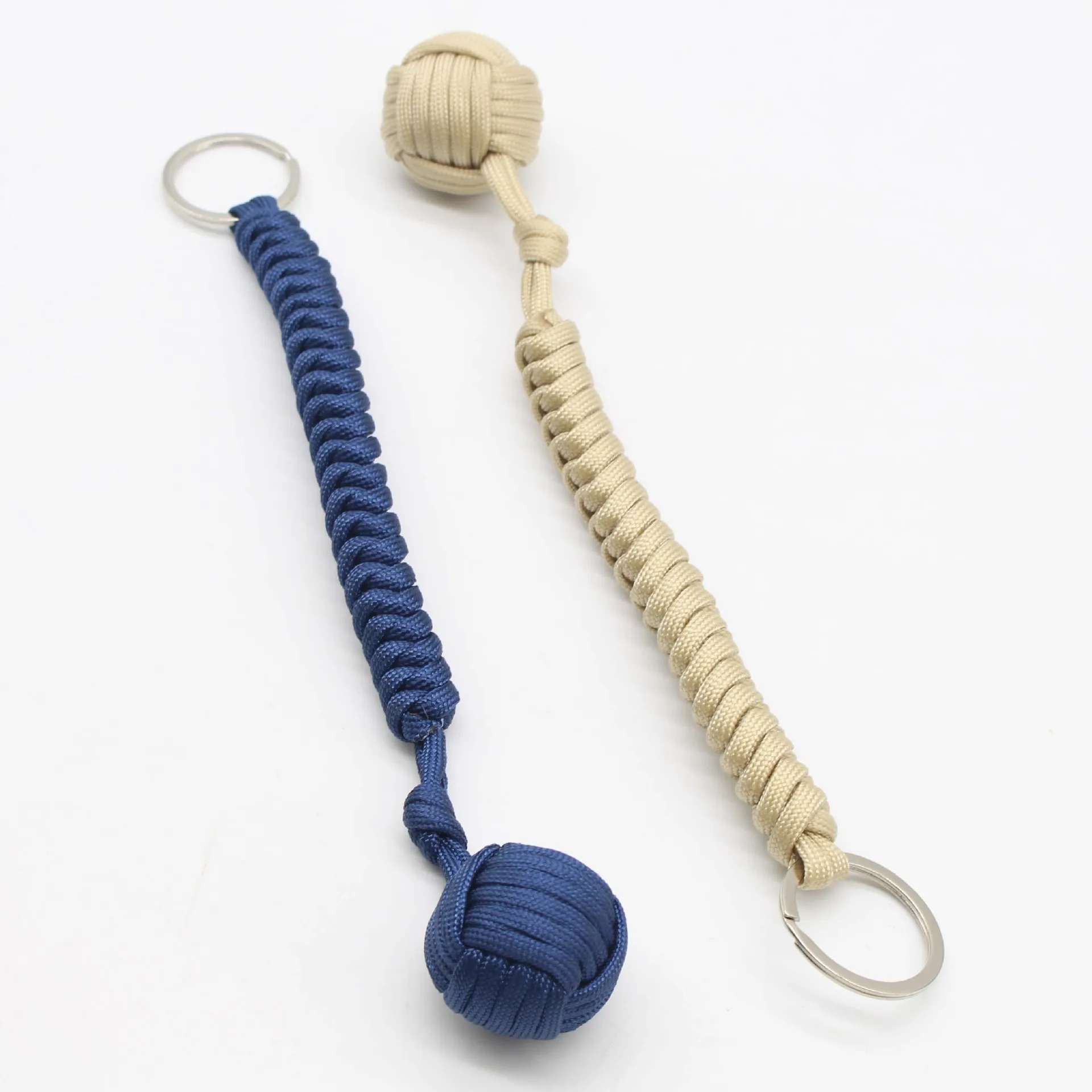 Custom Wholesale Survival Braided Knot Ball Custom Braided Lanyard Ball Monkey Fist Paracord Keychain With Key Ring
