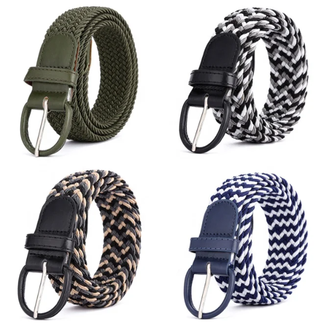Unisex Multi-color Adjustable Web Woven Elastic Prevent Allergy Braided Stretch Belt for Woman Man