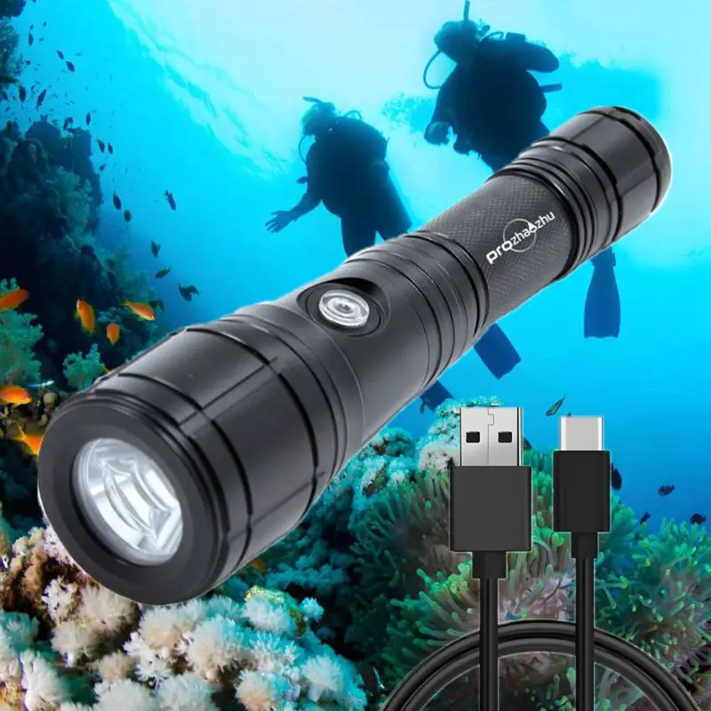 IP68 Underwater Diving Flashlight Torch Rechargeable 18650 Waterproof Hand Held Scuba Lantern Lamp Diving Flashlight