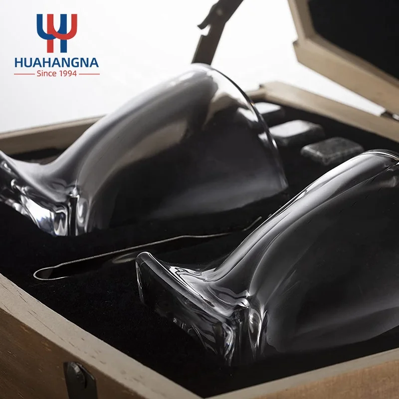 Premium 300ml Custom Etched Whiskey Glass Gift Sets With 6 Granite Whisky Rocks in Wooden Whiskey Barrel Gift Box