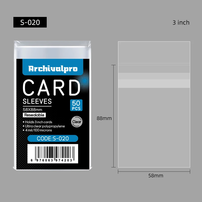 Archivalpro wholesale PP material clear view self-adhesive trading card game card sleeves
