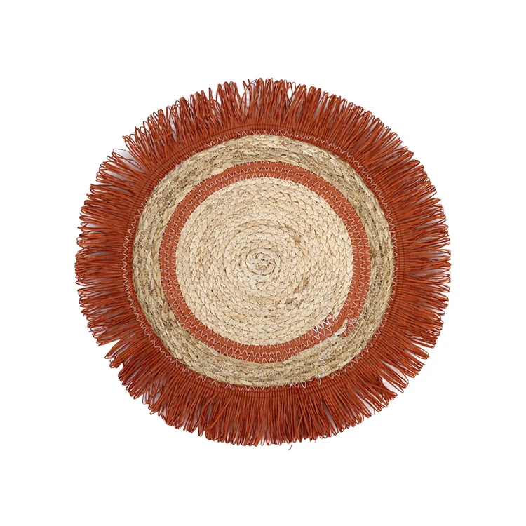 Handwoven Corn Husk Woven Round Place mat Kitchen Dinning Table Coaster with tassel