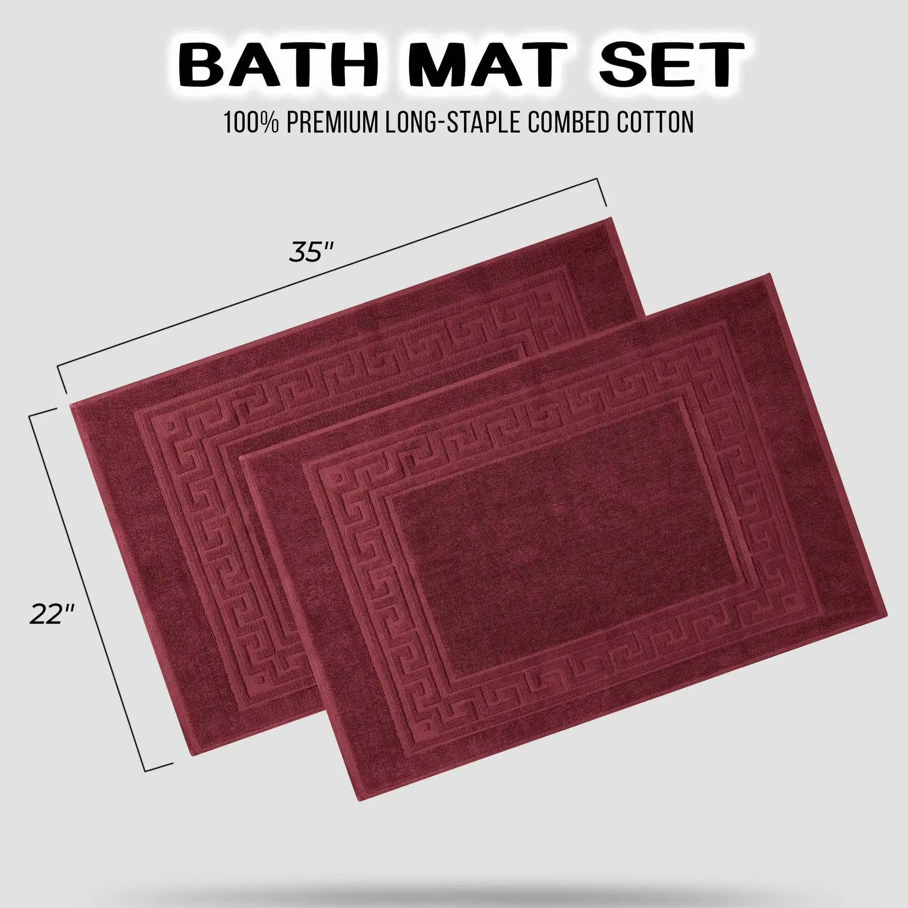 100% Cotton Absorbent Greek Key Border Solid 2 Piece Bath Mat Set