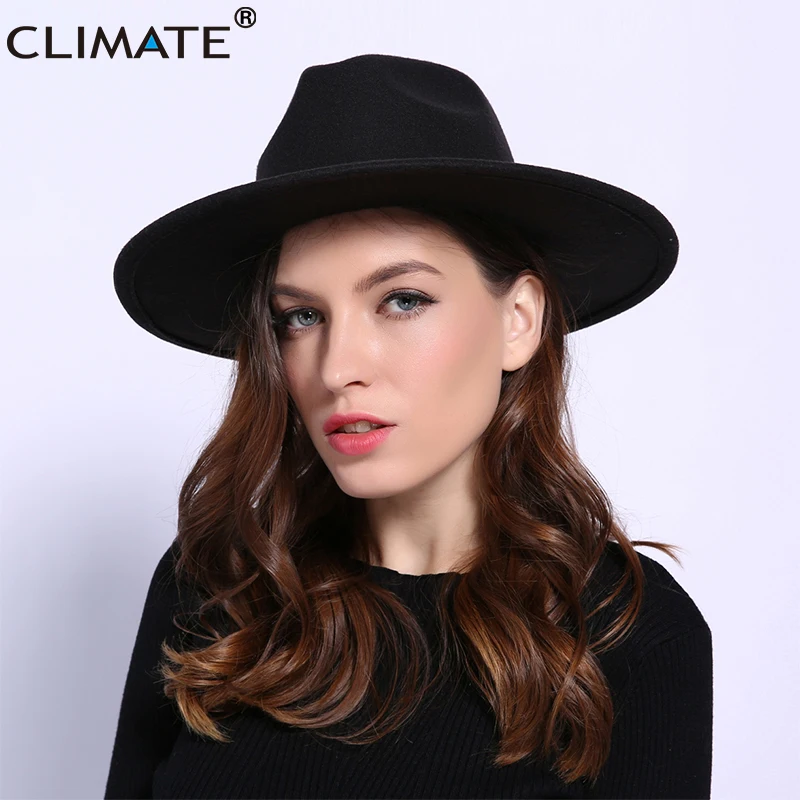 CLIMATE Women Jazz Fedora Cowboy Hat Ladies Jazz Hats for Woman Man Fedoras Cap Fashion Polyester Woolen Cap Hat Cowboy Fedora