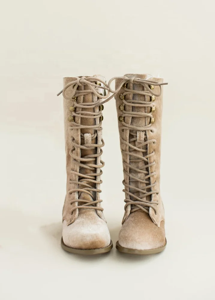 Little Girls Winter Boots Newest Design Comfort Plush Velvet High Lace-up Long Boots For Girls