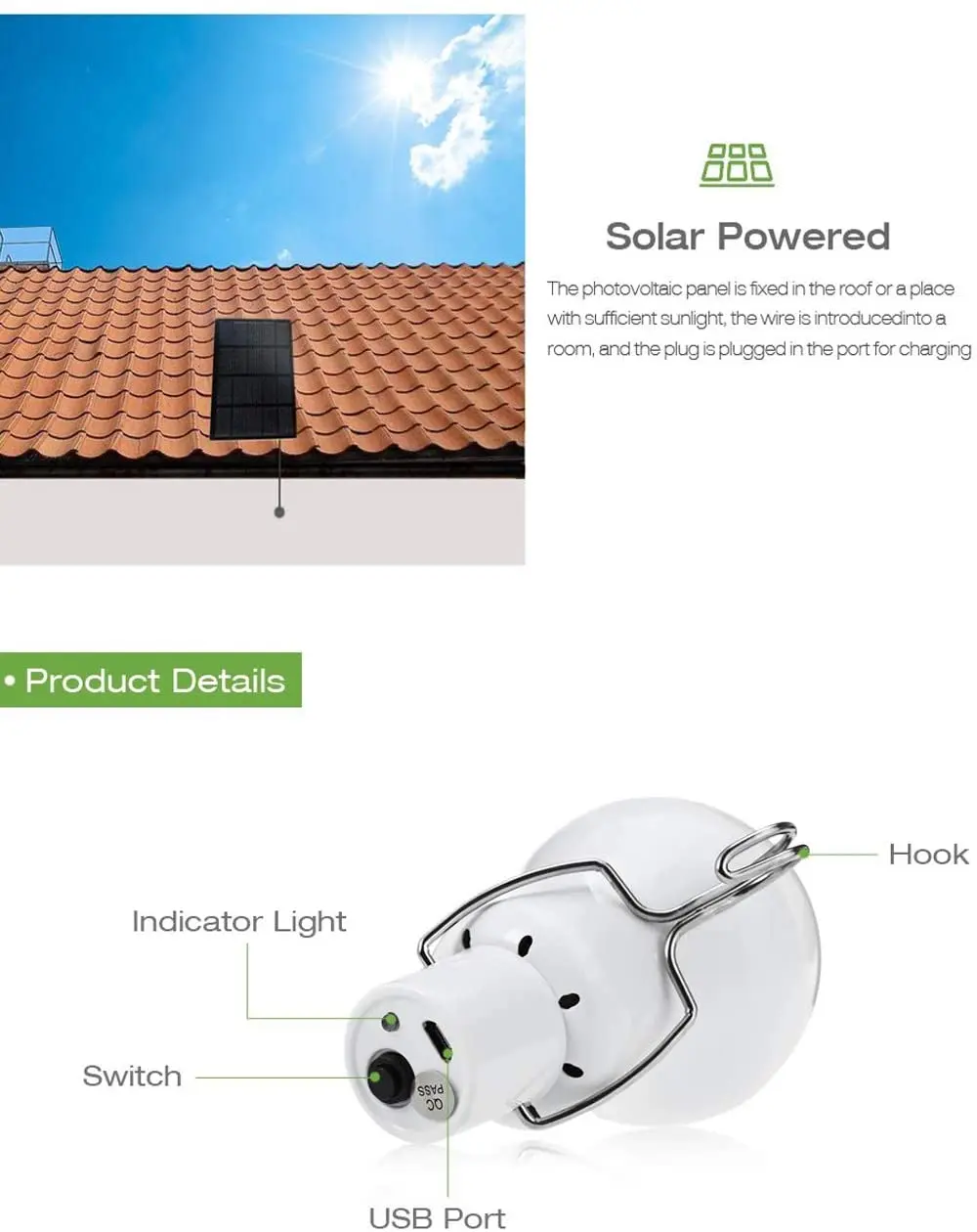 Outdoor Camping Solar Panel Powered Bulb LED Light For Home Indoor