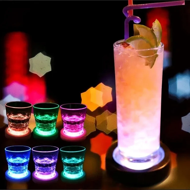 High Quality Bar Party Vase Decoration LED Bottle Glass Beer Cup Mat LED Stickers Drinking Coasters Lighting up Flash Cup Mat
