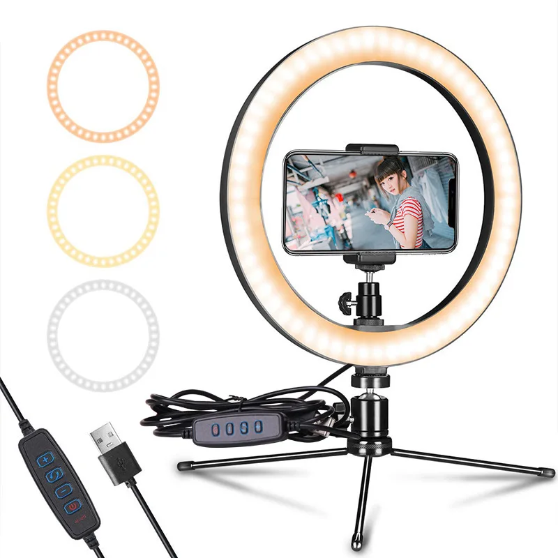 
Small Desktop Bracket Ring LampUSBPhotography BeautyLEDAnchor Fill Light Bluetooth 10 inch camera ring light with tripod stand 