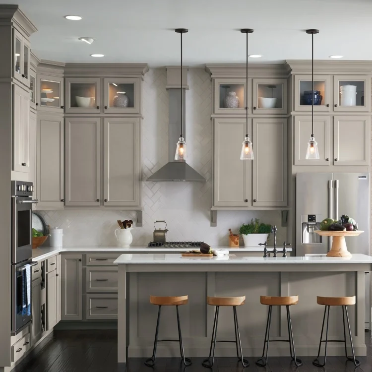 Modern kitchen designs grey white painting integrated cupboard customized refrigerator cabinet