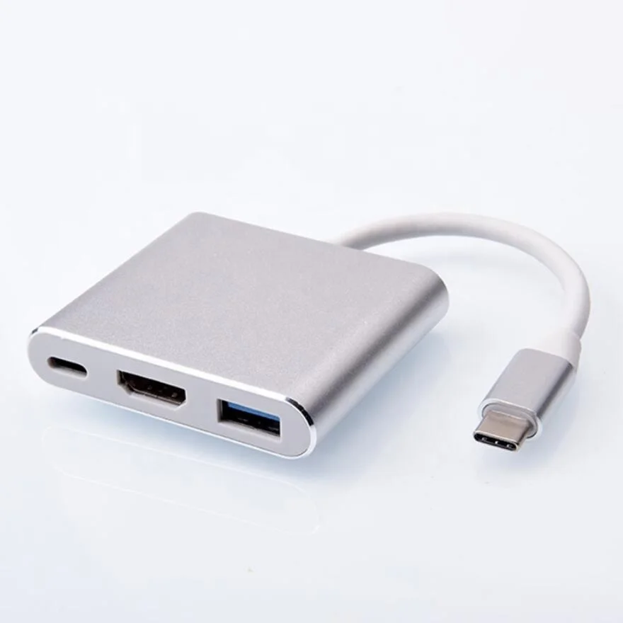 High Speed Transmission 3.1 Type-C Hub 3 in 1 USB C to HD-MI + USB3.0 + PD Charging Hub 4K for MacBook