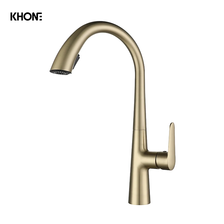 deck mounted 360 rotation pull down kitchen taps hot cold water brushed gold kitchen mixer wholesale OEM