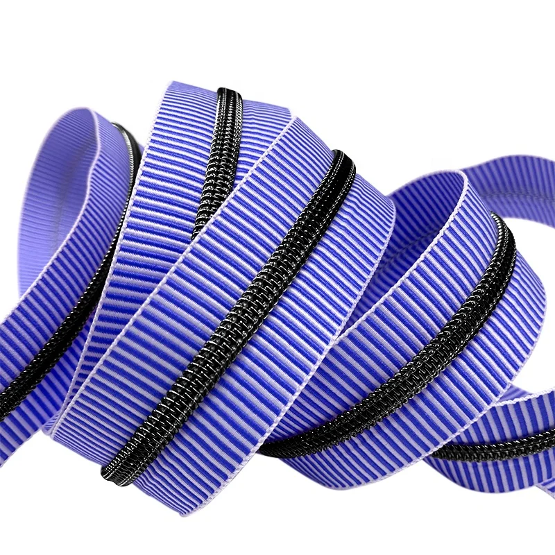 Decorative Stripe Nylon Zipper Tape Custom Color Jacquard #5 Zipper Tape #3 Sew Bag Zipper Coil