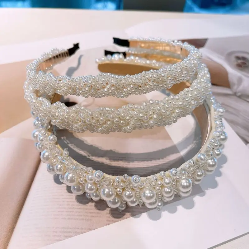 Fashion high-end handmade fishing line string highlight pearl headband ethnic series bridal hairpin jewelry