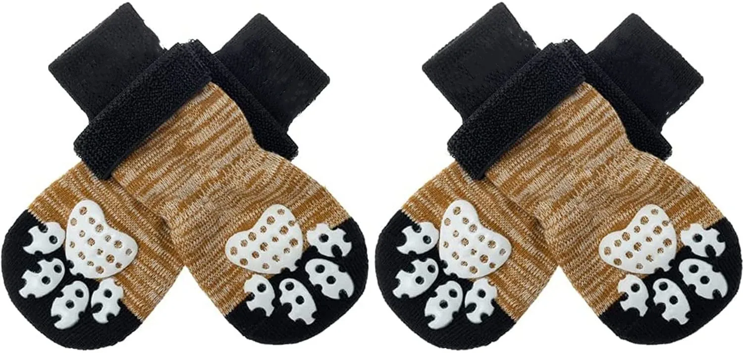 Double Side Anti-Slip Dog Socks with Adjustable Straps for Indoor on Hardwood Floor Wear Best Puppy Pet Paw Protection