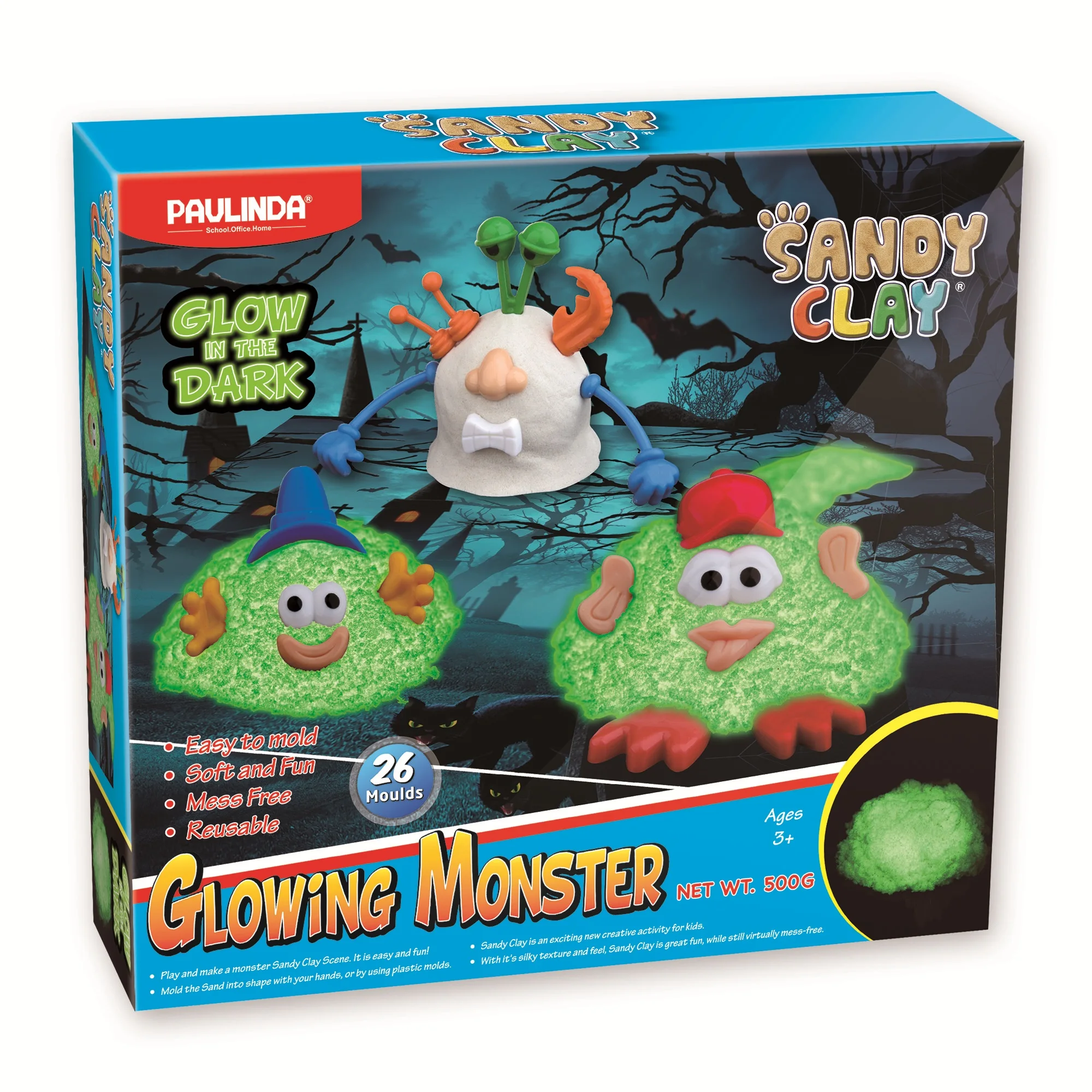 Paulinda Decompressing Toys Luminous Reusable Glowing Monster Kit DIY Sandy Clay with Moulds