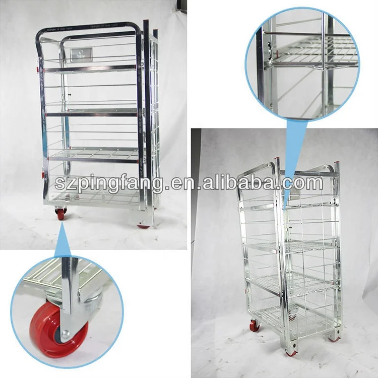 Manufacturer Direct Sales Light Duty Four Levels Shelves Milk Cart Roll Cage Milk Trolley rolling metal storage cage