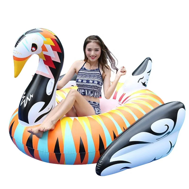Plastic Inflatable Colored Swan Pool Floats Hammock Floating Bed Summer Party Mattress Floating Island Water Toys For Adults