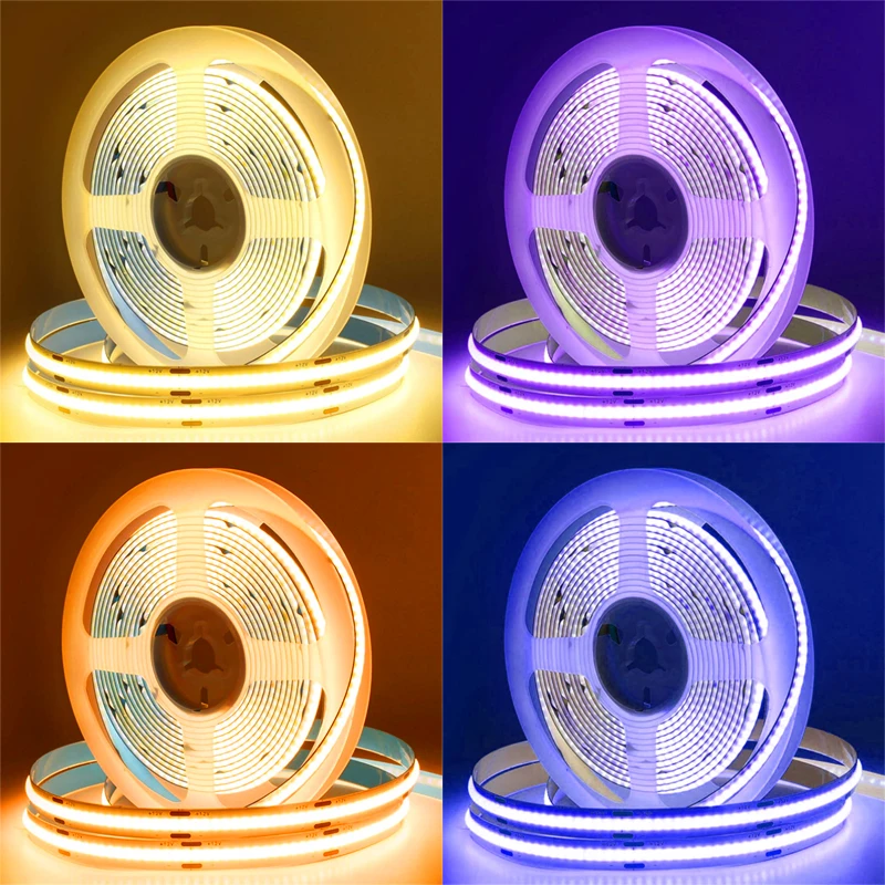 High Density LED Ribbon Light 3000K 4000K 6000K DC 12V 24V 480 Leds 8mm 10W 12W Flexible COB LED Strip