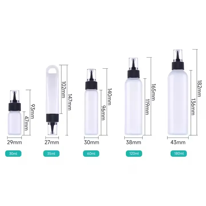 squeeze leak proof dispenser liquid 30ml 60ml 120ml 180ml 1oz 2 oz 4 oz plastic PE LDPE hair dye glue dispensing tip bottle