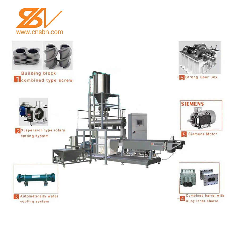 China Large Capacity Twin Screw Extruder 1Ton per hour Automatic Fish Feed Extruder Machine
