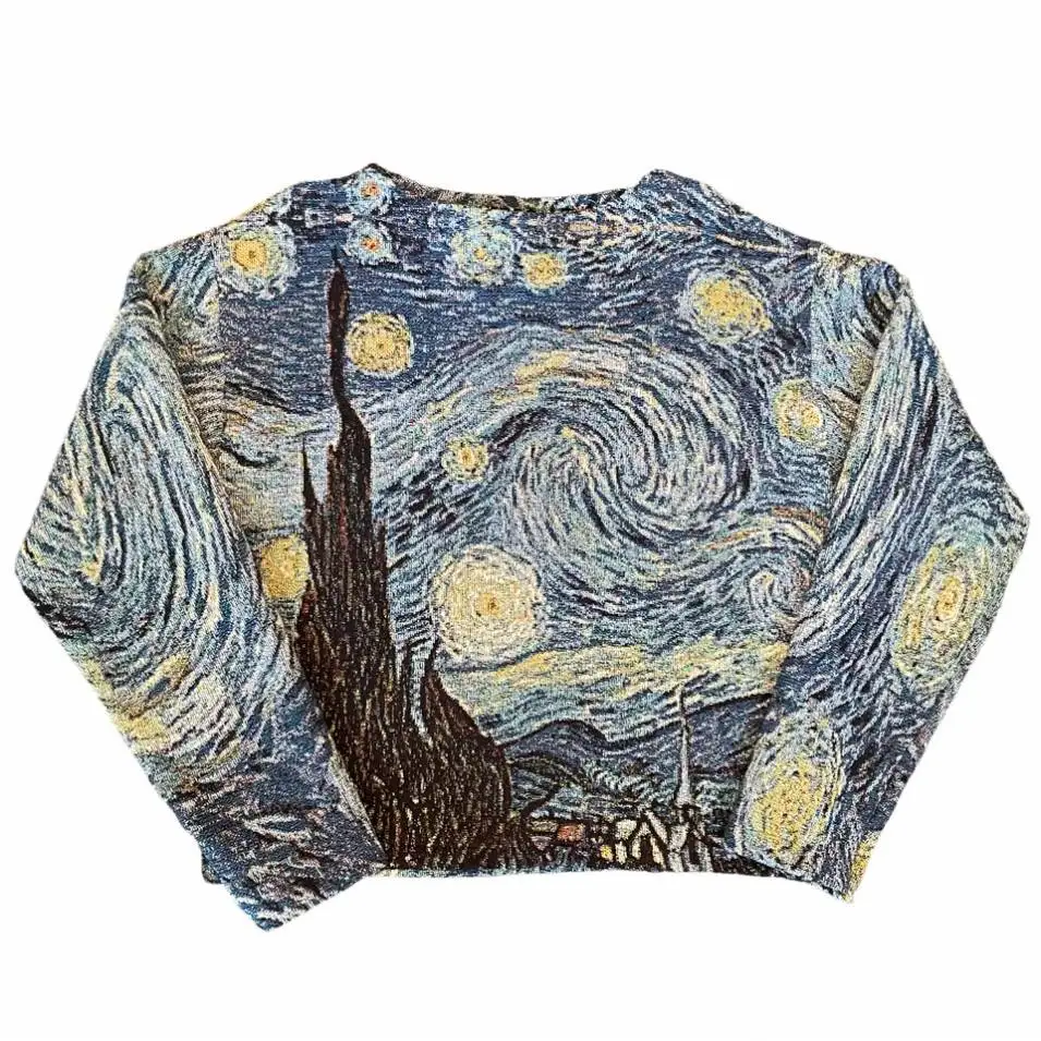 Custom Wholesale For Men Manufacturer Streetwear Plus Size Street Ware Rap Japanese Long Sleeve Woven Anime Tapestry Sweater