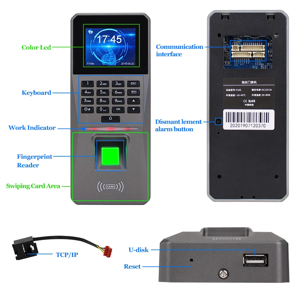 2.4Inch USB Fingerprint Door Access Control Attendance Machine Password Fingerprint Access Control System