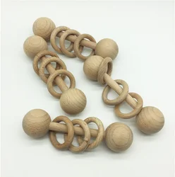 Custom natural beech wood  baby teether rattle toys for babies