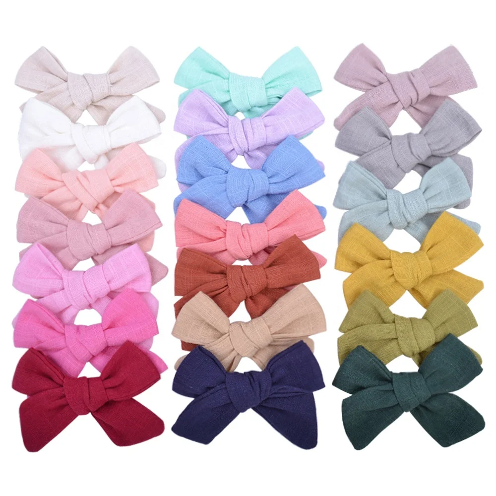 E-Magic wholesale custom cotton girls hair bow linen bow with clips cute small size hair bow hairpin for kids